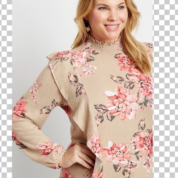 PlusSz 0x Ruffle Mock Neck w Smocking - Picture 4 of 13